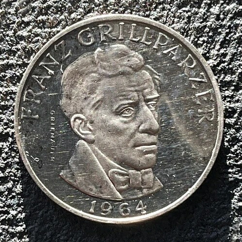 1964 オーストリア作家フランツ グリルパルツァー プルーフ シルバー 25 シリング コイン