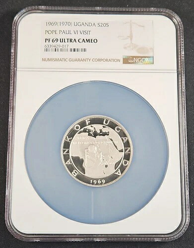 1969年 ウガンダ 20シリング 教皇パウロ6世 プルーフ銀貨 - NGC PF 69 UC