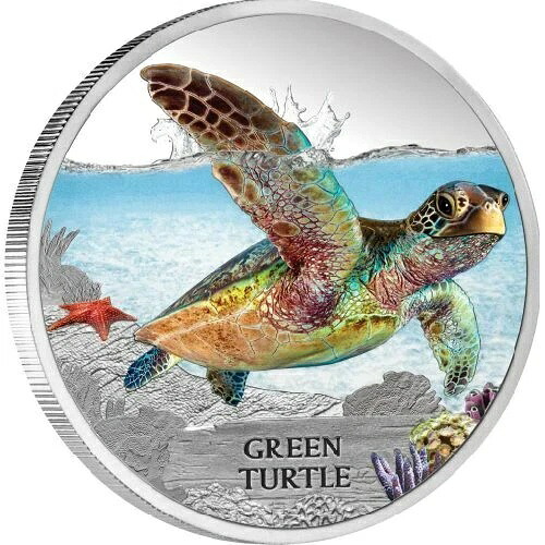 ツバル 1ドル 2014年 1オンス シルバー プルーフ「グリーン タートル」ボックス/CoA 48,840円