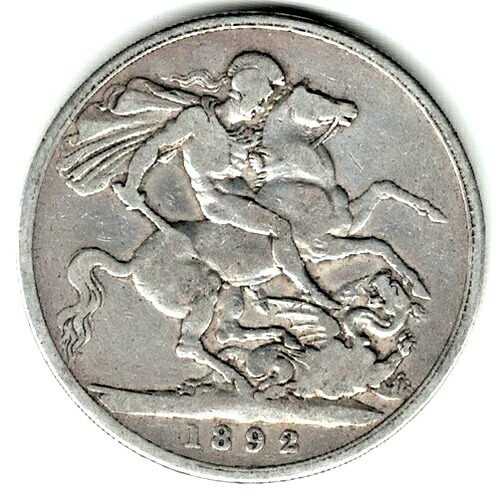 1892年- 1 クラウン・ヴィクトリア（第2次）英国 希少銀貨 1枚 - 重量 28.28グラム