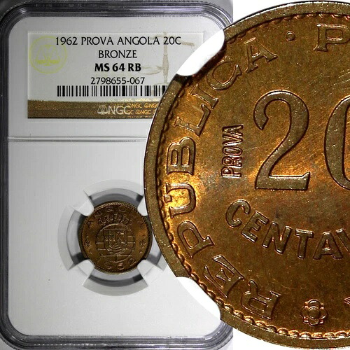 アンゴラ ブロンズ 1962 20 センタボス プロバ パターン NGC MS64 RB トップ グレード KM# Pr58 (7)