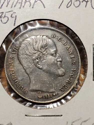 1854 デンマーク シルバー 1/2 リグスダーラー コイン フレデリック 7 世定規