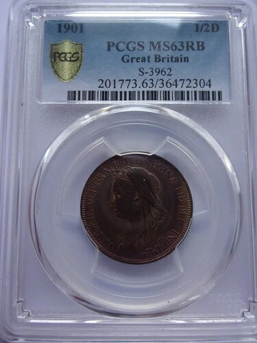 22DC7 イギリス ビクトリア 1901 ハーフペニー PCGS MS63RB