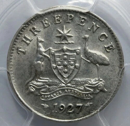 オーストラリア 3ペンス Threepence 3P 1927 PCGS AU 55 UNCシルバー ジョージブリテン 48,840円