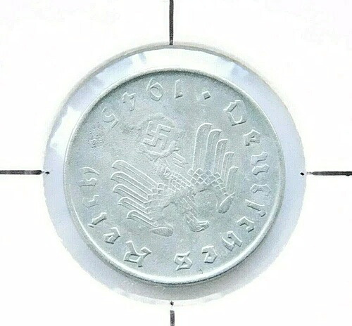 ドイツコイン 1945 A 10 REICHSPFENNIG 亜鉛 スワスティカ 3rd WW2 エラー 回転 +レア+