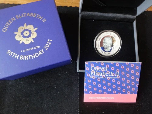 2021年 シルバープルーフ カラー付き NZ$1コイン ボックス + COA 女王95歳の誕生日 1/950