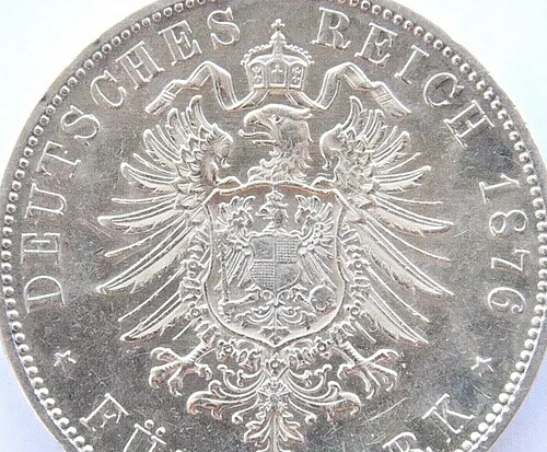 ドイツ 5マルク 1876年 A州 プロイセン ヴィルヘルム1世 銀90% 第一次世界大戦 ニースコイン