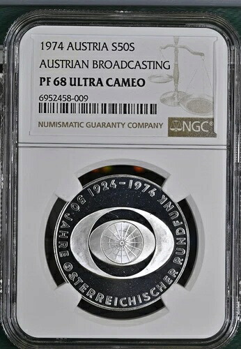 1974年 オーストリア 銀貨 50シリング、オーストリア放送 - NGC PF 68 UC