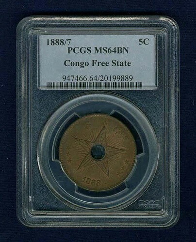 コンゴ自由国 1888/7 5サンチーム硬貨 認定チョイス 未流通 PCGS MS64