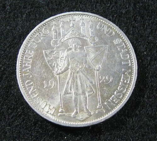 1929 E ドイツ - 3 マルク AU / UNC - KM # 65 - ワイマール 3 ライヒスマルク
