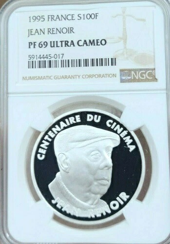 1995年 フランス シルバー 100フラン ジャン・ルノワール NGC PF 69 ウルトラカメオ 希少 トップポップ