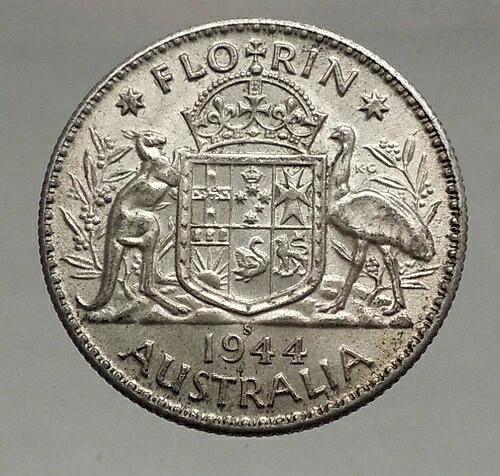 1944年 オーストラリア - フローリン 大型銀貨 国王ジョージ6世の紋章 i56694
