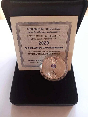 ギリシャ、2020年、75 Ys国立ラジオプルーフ、銀6ユーロ硬貨