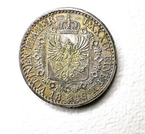 1849年 プロイセン ドイツ国王 フリードリヒ・ヴィルヘルム4世 銀貨 1/6ターラー アンクプルーフ