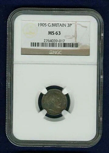 イギリス エドワード7世 1905年 スリーペンス硬貨 未流通 NGC MS63認定