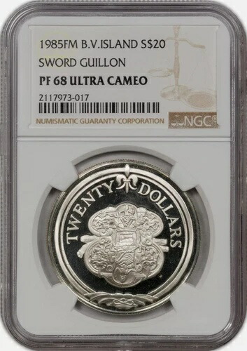 1985年 FM B.V. アイランド シルバー $20 ソード ギヨン NGC PF 68 UC 1のみ高値 PM0048
