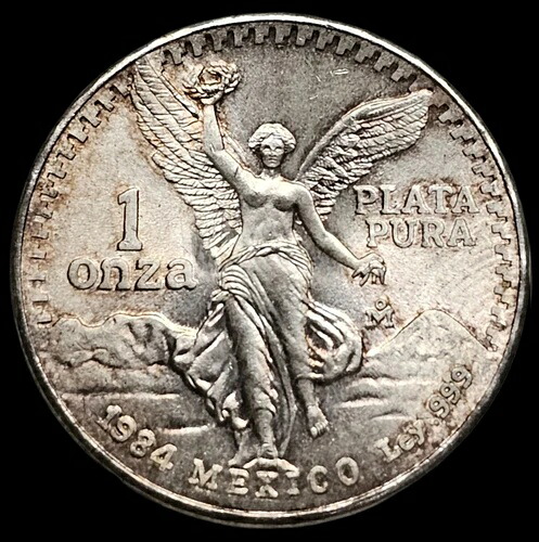 1984 メキシコ リベルタード 1 オンス .999 ファイン シルバー ワン オンザ プラタ プラ 地金コイン 0968