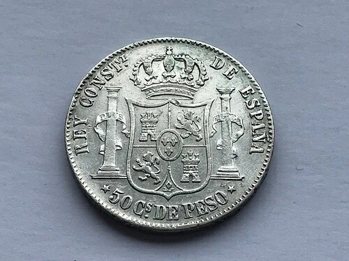 1885 フィリピン 50 センティモス デ ペソ アルフォンソ 12世 シルバー 835) 12.98g 30mm KM 150|WORLD RESOURCE【QUEEN店】