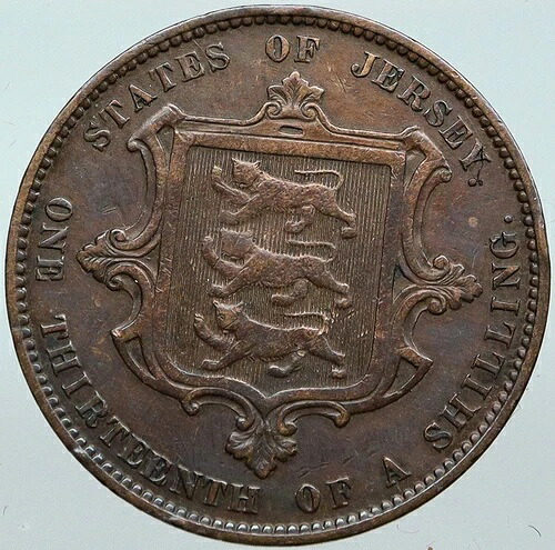 1871年 ジャージー 英国ヴィクトリア女王と盾のアンティーク 1/13シリングコイン i88531｜WORLD RESOURCE【QUEEN店】 46,860円