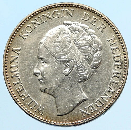 1929年 オランダ王国 ウィルヘルミナ女王 ヴィンテージ シルバー 1グルデン コイン i96951|WORLD RESOURCE【QUEEN店】