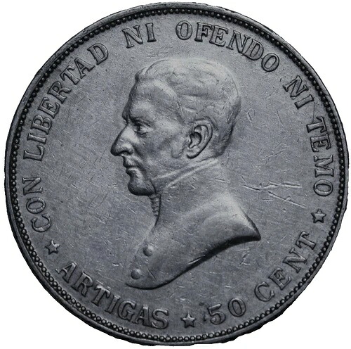 ウルグアイ 50センテシモス 1917年(ba) Au-Unc シルバー 希少 送料無料｜WORLD RESOURCE【QUEEN店】