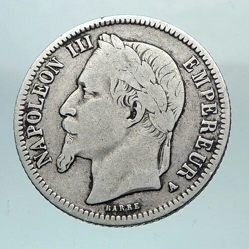 1867年 フランス皇帝 ナポレオン3世 真正紋章 銀貨 フラン i81067|WORLD RESOURCE【QUEEN店】