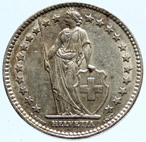 1955年 スイス - 銀貨 2フラン ヘルヴェティアはスイス国家を象徴する i96746|WORLD RESOURCE【QUEEN店】