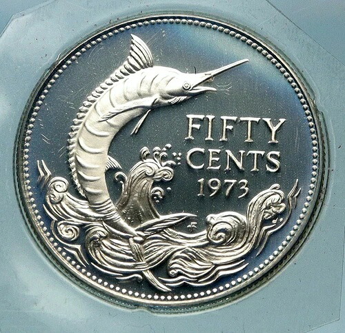 1973年 バハマ 英国 エリザベス2世 マーリン プルーフ銀貨 50セント コイン i84051|WORLD RESOURCE【QUEEN店】