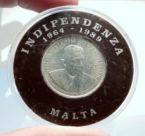 1989年 マルタ独立記念 首相 ジョルジョ・ボルグ・オリヴィエ 銀貨 i74058｜WORLD RESOURCE【QUEEN店】
