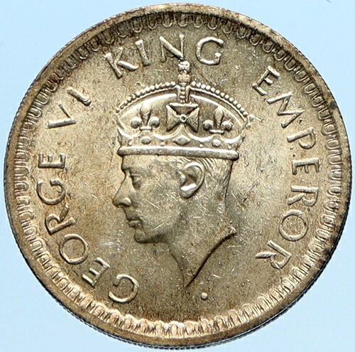 1944年 L インド 英国 ジョージ6世 アンティーク オールド シルバー 1/2ルピー インドコイン i97734|WORLD RESOURCE【QUEEN店】