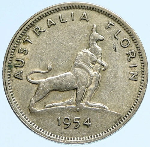 1954年 オーストラリア イギリス エリザベス2世 ヴィンテージ シルバー フローリン カンガルーコイン i97187|WORLD RESOURCE【QUEEN店】