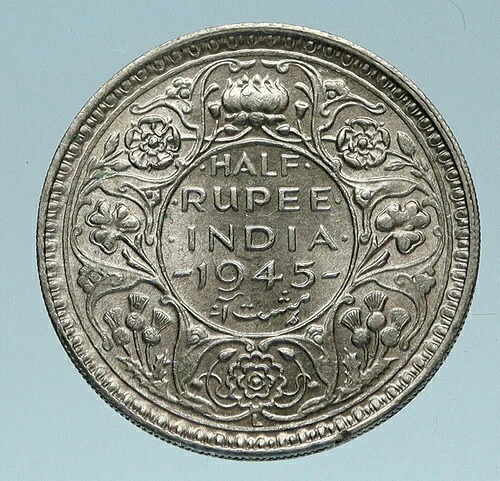 1945年 L インド 英国 ジョージ6世 アンティーク オールド シルバー 1/2ルピー インドコイン i83261|WORLD RESOURCE【QUEEN店】