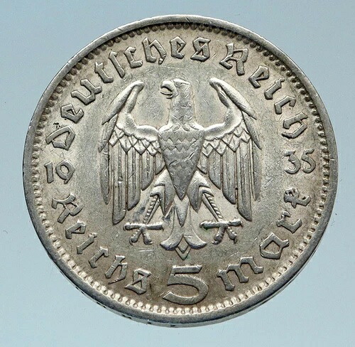 1935年 ドイツ 第2代大統領 パウル・フォン・ヒンデンブルク 銀貨 ドイツ5マルク i82738|WORLD RESOURCE【QUEEN店】