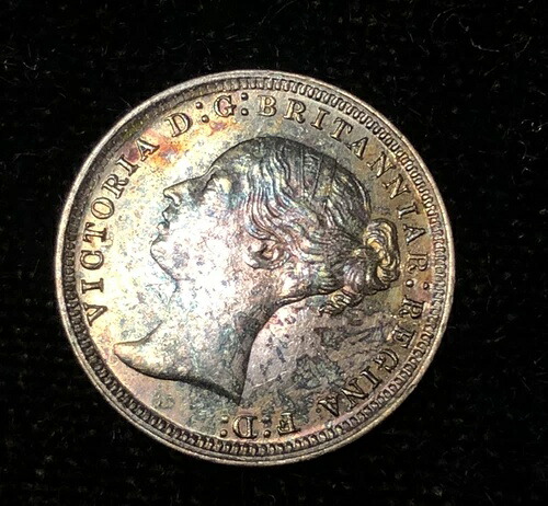 イギリス 1874年 「3ペンス」 PLチョイス トーンクラッシュ 裏面 ビクトリア KM 730 #｜WORLD RESOURCE【QUEEN店】