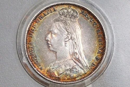 1889年シリング - チョイスAU、レインボートーン、素晴らしい光沢 - 1889年英国銀貨|WORLD RESOURCE【QUEEN店】