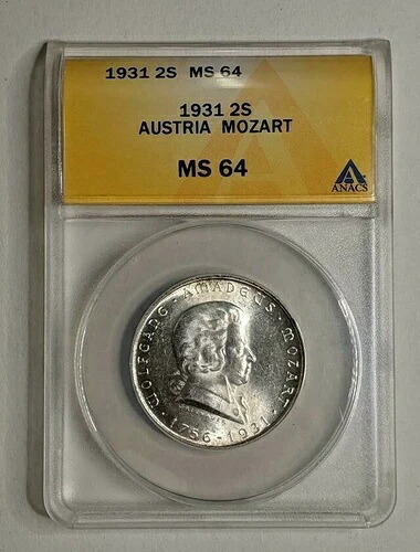 1931年 オーストリア シルバー モーツァルト 2S ANACS MS64|WORLD RESOURCE【QUEEN店】