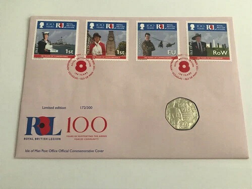 2021年マン島ロイヤルブリティッシュレギオンカバーFDC、2018年50ペンス硬貨付き|WORLD RESOURCE【QUEEN店】