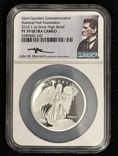 2016年 セント・ゴーデンズ ウィングド・リバティ 1オンス シルバー NGC PF 70 ウルトラカメオ マーカンティ