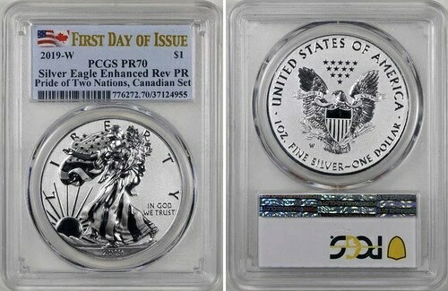 2019 W シルバーイーグル リバースプルーフ PCGS PR70 「カナディアンセット」FDI Nation Prideより