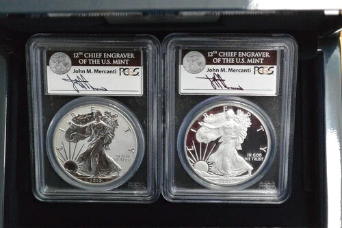 2012-S シルバーイーグル 2枚セット PCGS PR69/Rev PR69 ジョン・マーカンティ 箱+CoA付き