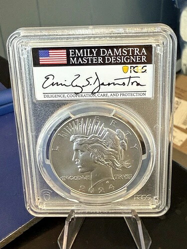 2024年 ピース シルバー ドル PCGS MS70 アドバンスリリース エミリー・ダムストラ サイン入り POP 300