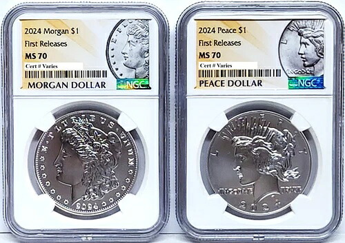 2コインセット 2024 モーガンピース シルバードル NGC MS 70 ファーストリリース-