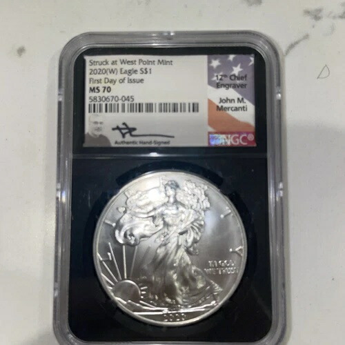 2020(W)アメリカンシルバーイーグル $1 NGC MS70発行初回 ジョン・メルカンティ