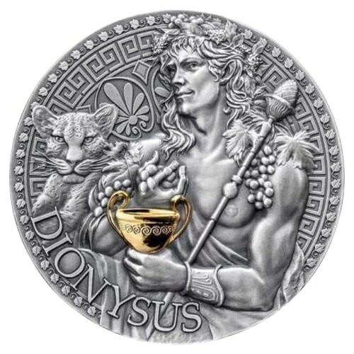 偉大なギリシャ神話 - ディオニュソス シルバー 金メッキ コイン アンティーク 1 オンス 2024 年限定...