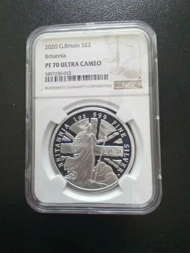 2020年 ブリタニア 1オンス 0.999 純銀 2英ポンド NGC PF70