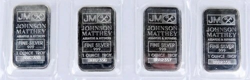 ジョンソン・マッセイ (4)トロイオンス0.999 スターリングシルバーバーシール連続#- 75,625円