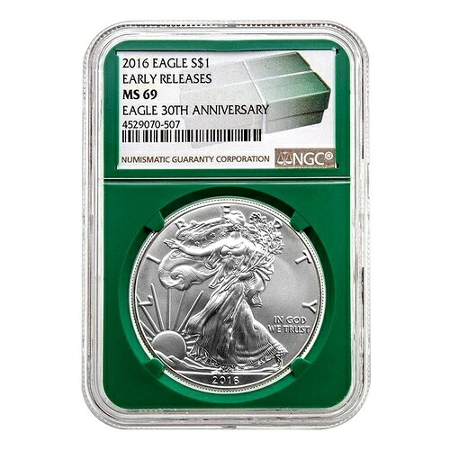 2016年 $1 アメリカンシルバーイーグル MS69 NGC - 早期リリース グリーンホルダー