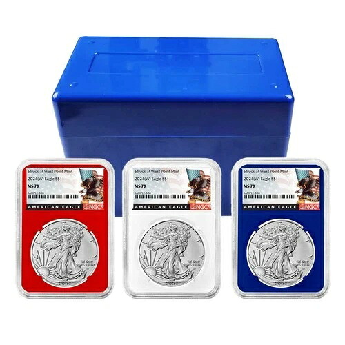 2024年 (W) $1 アメリカンシルバー イーグル 3個セット NGC MS70 ブラックラベル レッド ホワイト ブルー-