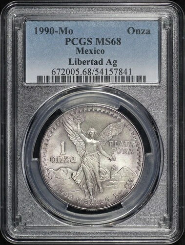 1990-Mo メキシコ シルバー リベルタ 1 オンザ PCGS MS-68- 75,625円