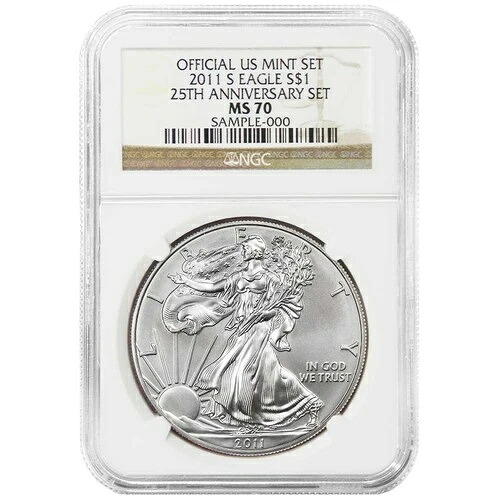 2011-S $1 磨き済 アメリカンシルバーイーグル 25周年記念 NGC MS70 ブラウンラベル-